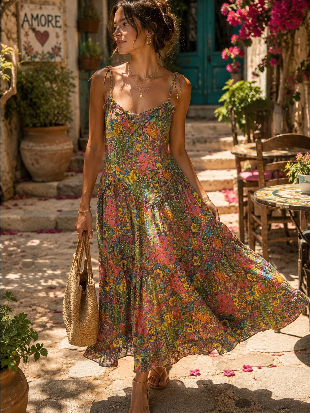 S/W/F Colorful Bohemian Maxi Dress